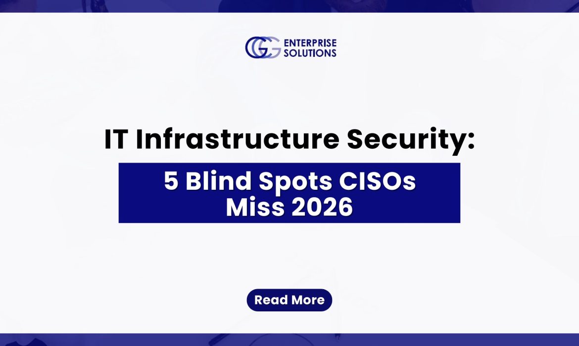 IT Infrastructure Security: 5 Blind Spots CISOs Miss 2026 — text-based blog image.